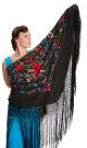 Black silk shawl with handmade embroideries with flowers
